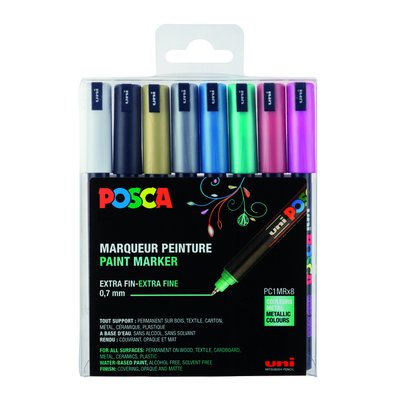 Paintmarker Uni POSCA PC1MR extra fijn metallic assorti set à 8 stuks