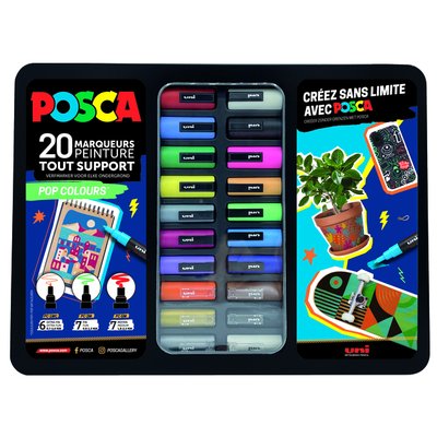 Marqueur peinture Posca Pop Colours assorti coffret métal 20 pièces