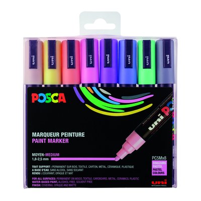 Paintmarker Uni POSCA PC5M medium pastel assorti set à 8 stuks