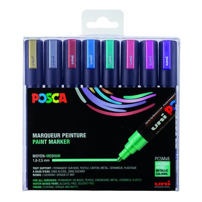 Paintmarker Uni POSCA PC5M medium metallic assorti set à 8 stuks