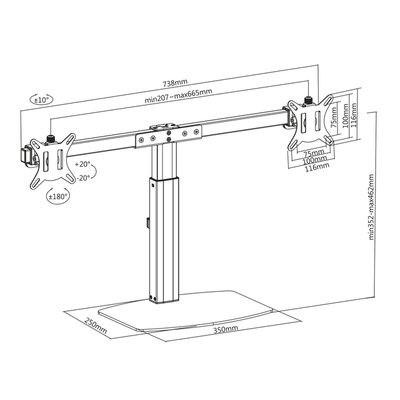 Monitorarm ACT office gasveer crossbar 2 schermen