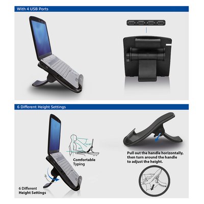 Laptopstandaard ACT 6 standen 4-p hub