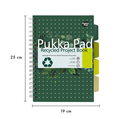 Carnet de projets Pukka Pad Recycled B5 ligné 4 intercalaires 200 pages 80g vert