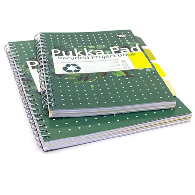 Carnet de projets Pukka Pad Recycled B5 ligné 4 intercalaires 200 pages 80g vert