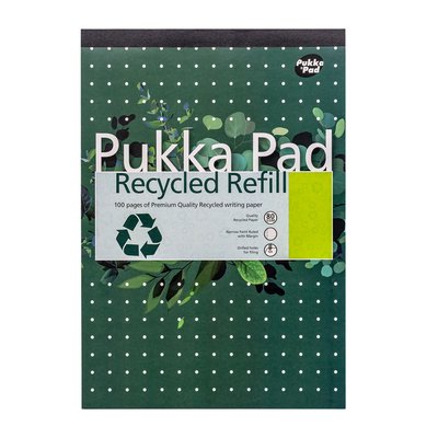 Bloc-notes Pukka Pad Recycled A4 ligné 4 perforations 100 feuilles 80g