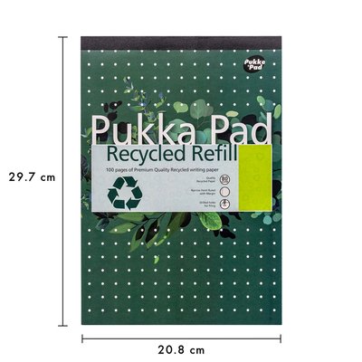 Bloc-notes Pukka Pad Recycled A4 ligné 4 perforations 100 feuilles 80g