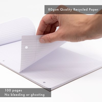 Bloc-notes Pukka Pad Recycled A4 ligné 4 perforations 100 feuilles 80g