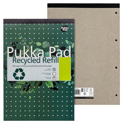 Bloc-notes Pukka Pad Recycled A4 ligné 4 perforations 100 feuilles 80g