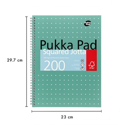 Bloc-notes Pukka Pad Jotta A4 carreau 5x5xmm 4 perforations 200 pages 80g vert