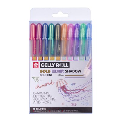 Stylo gel Sakura Gelly Roll Gold & Silver Shadow set 10 couleurs