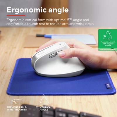 Muis Trust ergonomisch BAYO II draadloos wit