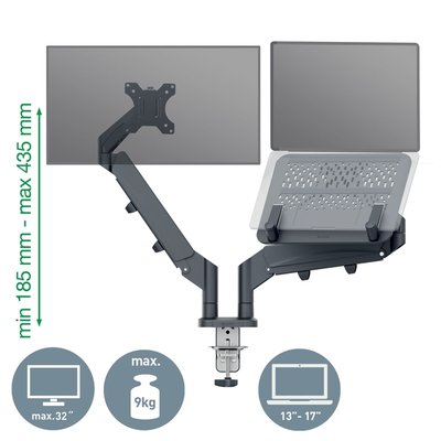 Bras double pour écran et ordinateur portable Leitz Ergo Faible encombrement