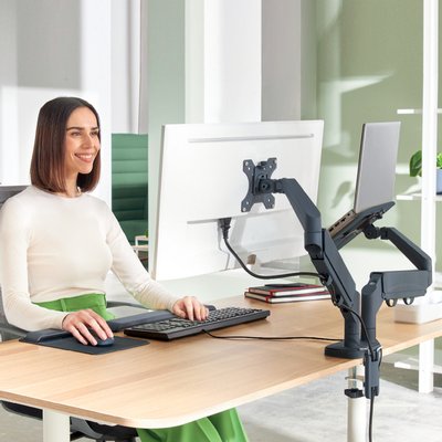 Bras double pour écran et ordinateur portable Leitz Ergo Faible encombrement