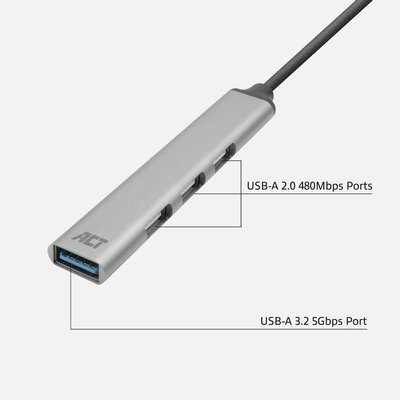 Hub ACT USB-C 3x USB-A 2.0 en 1x USB-A 3.0