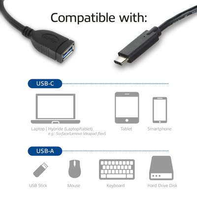 Kabel ACT USB 3.0 OTG USB-C male naar USB-A female