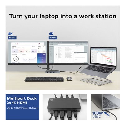 Dockingstation ACT USB-C 4K MST voor 2 HDMI monitoren