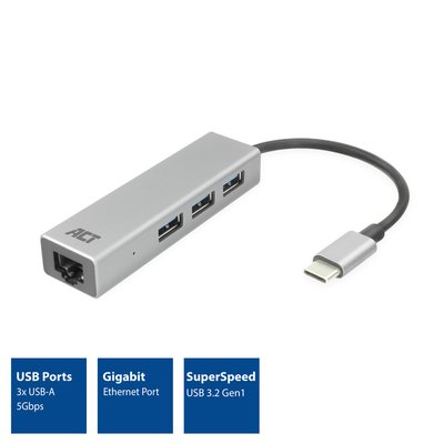Hub ACT USB-C 3.0 3x USB-A Ethernet Gigabit