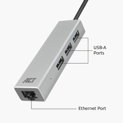 Hub ACT USB-C 3.0 3x USB-A Ethernet Gigabit