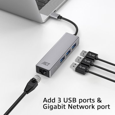 Hub ACT USB-C 3.0 3x USB-A Ethernet Gigabit