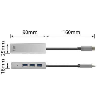 Hub ACT USB-C 3.0 3x USB-A Ethernet Gigabit