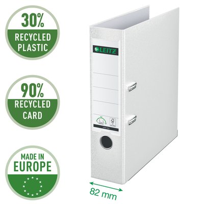 Classeur à levier Leitz 1010 180° A4 80mm PP blanc