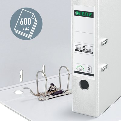 Classeur à levier Leitz 1010 180° A4 80mm PP blanc