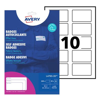 Badge adhésif Avery L4785-20 80x50mm 200 pièces