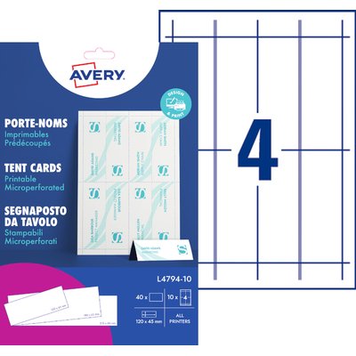 Porte-noms de table Avery L4794-10 120x45mm blanc 10 pièces