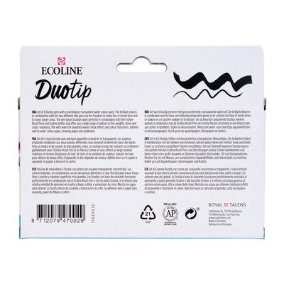 Stylo Duotip Talens Ecoline set de base 6 couleurs