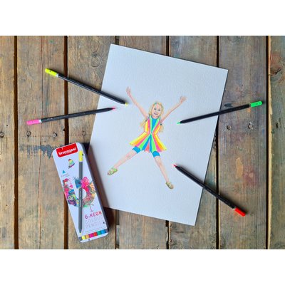 Crayon de couleur Bruynzeel Expression boîte métal 6 couleurs néon