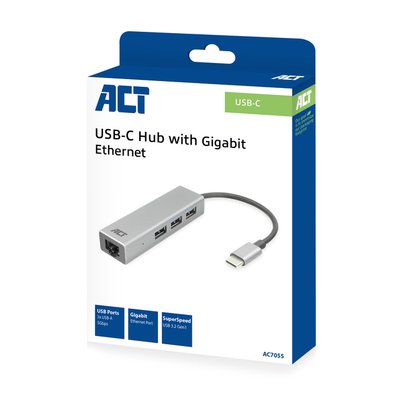 Hub ACT USB-C 3.0 3x USB-A Ethernet Gigabit