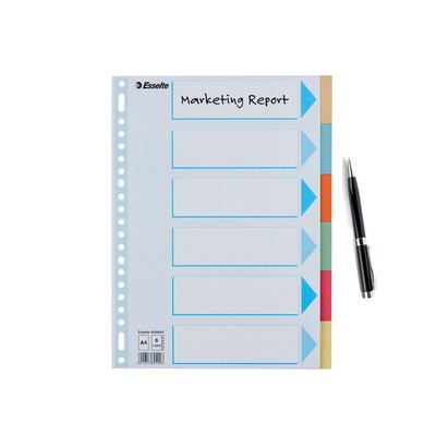 Tabbladen Esselte Premium A4 6-delig karton 23-rings assorti