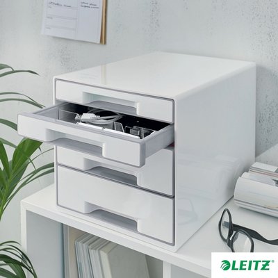 Module tiroirs Leitz WOW Cube A4 maxi 4 tiroirs blanc/gris