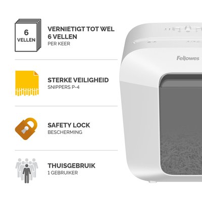 Destructeur Fellowes Powershred LX25 particules 4x37mm blanc