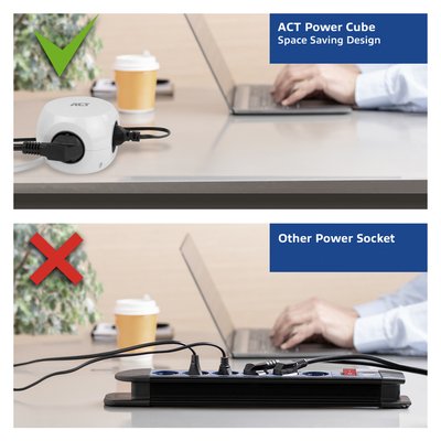 Stekkerblok ACT 3 voudig inclusief 2x USB C/A 1.5 meter wit/grijs