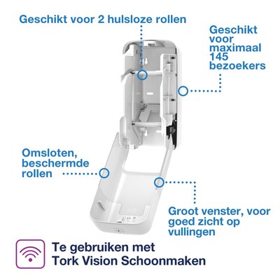 Toiletpapierdispenser Tork T7 Elevation OptiServe Coreless medium verticaal duo wit 558040