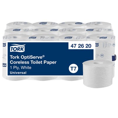 Toiletpapier Tork T7 Universal OptiServe Coreless 1-laags 144m wit 472620