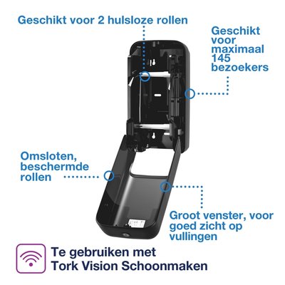 Toiletpapierdispenser Tork T7 Elevation OptiServe Coreless medium verticaal duo zwart 558042