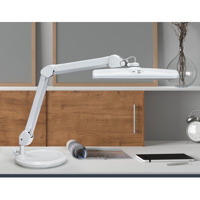 Lampe de travail MAULintro LED dimmable sur socle blanc