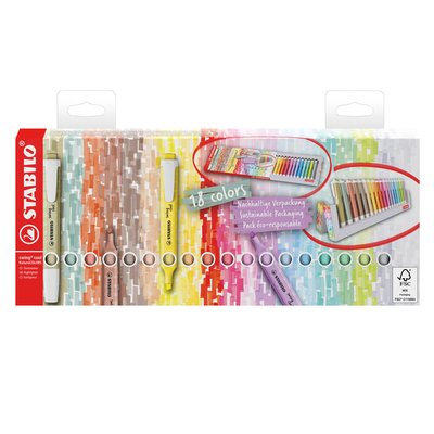 Surligneur STABILO Swing Cool NatureCOLORS set chevalet 18 pièces