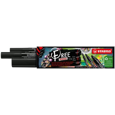 Acrylmarker STABILO Free Acrylic Mixed Tip set à 3 breedtes zwart