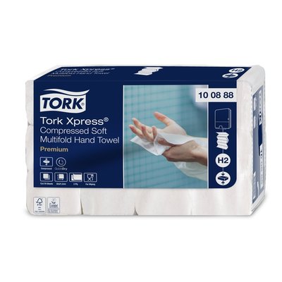Handdoek Tork H2 Xpress compressed Premium multifold 2-laags 212x320mm 12x170 vel wit 100888