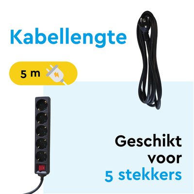 Stekkerdoos BRASQ 5 voudig 5 meter zwart