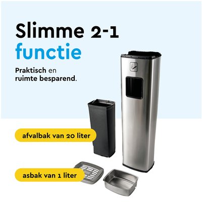 Afvalbak met asbak BRASQ 20 liter AT400 rvs