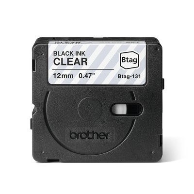 Labeltape Brother P-touch Btag-131 standaard 12mm zwart op transparant