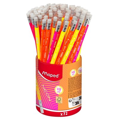 Crayon graphite Maped Neon embout gomme pot 72 pièces assorti