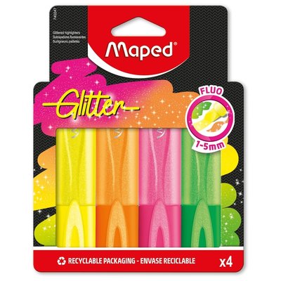 Markeerstift Maped Glitter set à 4 fluoriserende kleuren