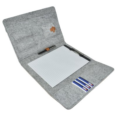 Schrijfmap DESQ A4 vilt met papierclip en elastiek sluiting grijs