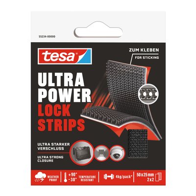 Klittenband tesa Ultra Power Lock Strips 50x25mm 2 strips zwart