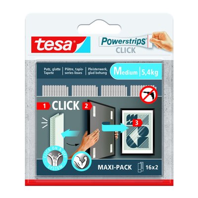 Adhésif tesa Powerstrips Click Medium 16 paires blanc